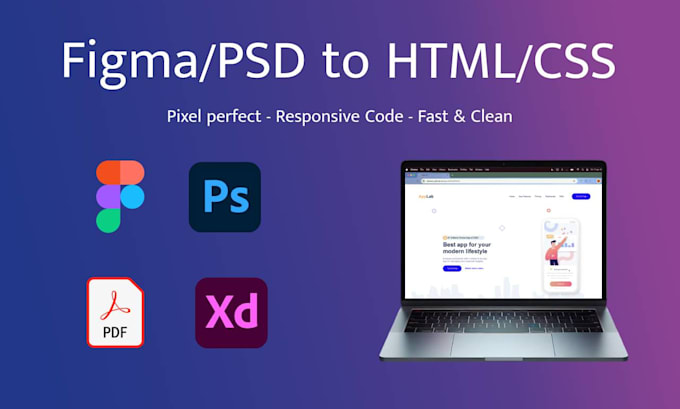 convert figma or PSD to pixel perfect responsive code HTML CSS js react nextjs