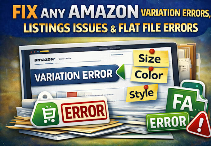 fix any amazon variation errors, listings issues and flat file errors