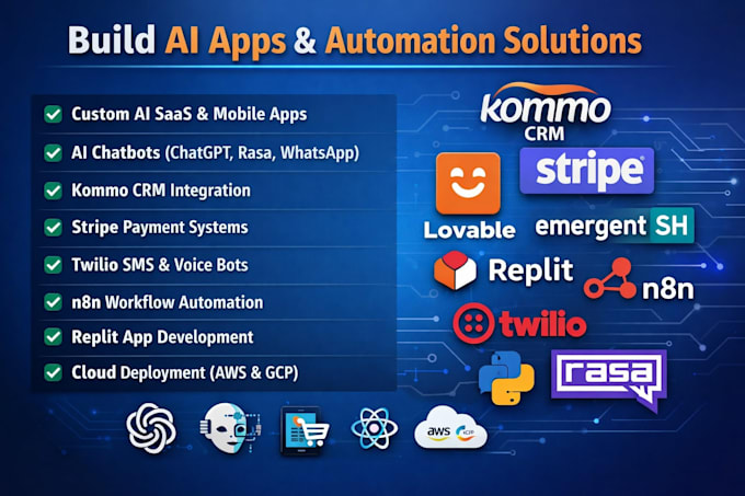 kommo crm stripe lovable emergent sh software app replit n8n twilio rasa hetzner