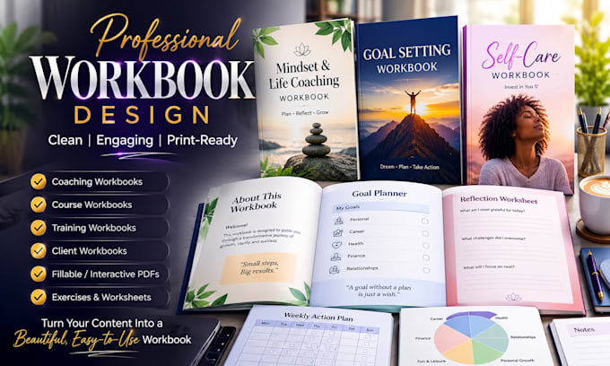 design a professional workbook, coaching workbook, course and client workbook
