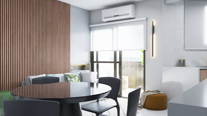 visualize 3d airbnb apartment, commercial space interior, rental home, rendering