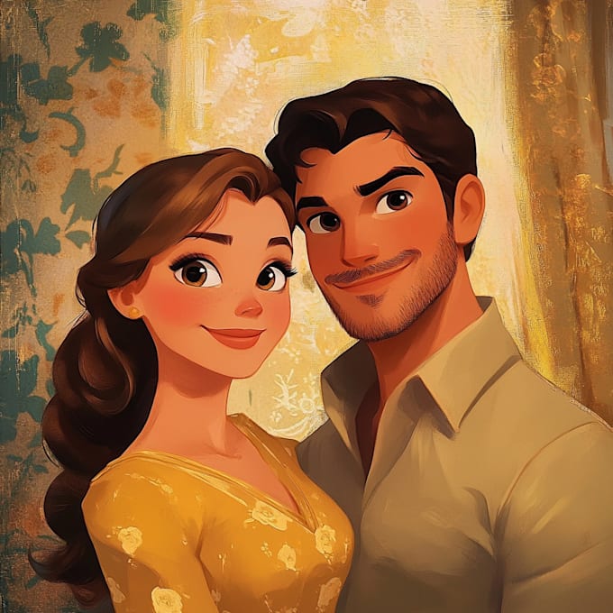 draw disney couple cartoon portrait