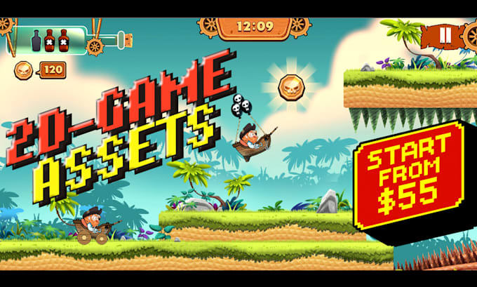 design 2d game assets props, characters, and backgrounds