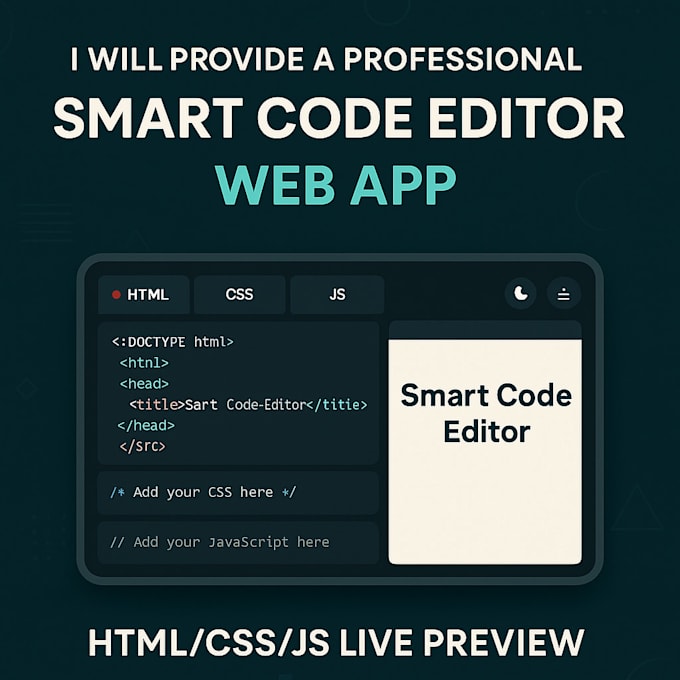 provide a professional smart code editor web app using html, css and java script