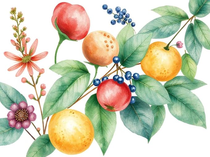 create a digital watercolor botanical flowers