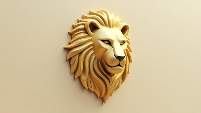 create unique golden 3d minimalist lion head logo design