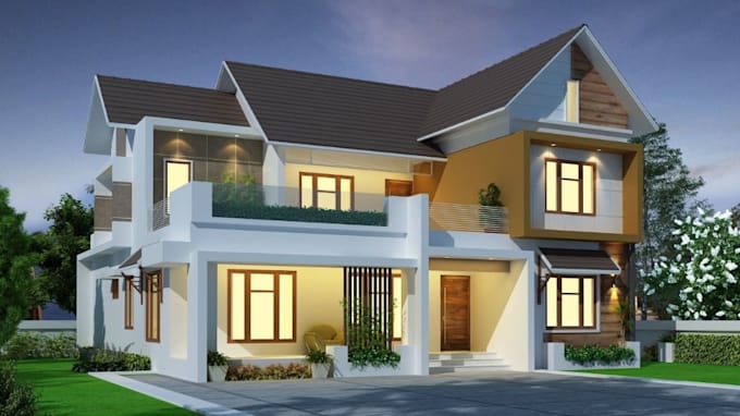 render quality 3d exterior and interior design, duplex, bungalow, villa, 3ds max