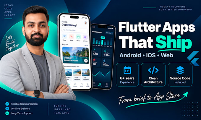 develop a flutter app for android ios and web that ships