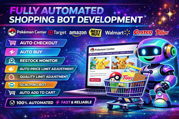 develop auto purchase bot pokemon bot auto buying bot shopping bot walmart bot