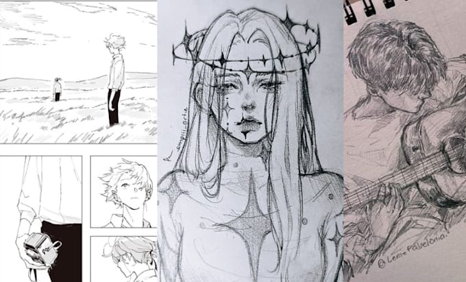 Three Line Drawing Comic Draw comic book illustration manga art 2d traditional line art for your ...