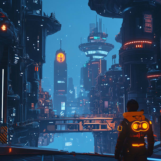 Create sci fi futuristic cyberpunk city art background art by Enariran ...