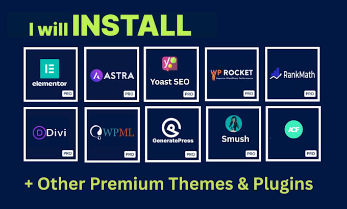 install elementor pro,astra pro ,yoast seo,wp rocket premium wordpress plugin