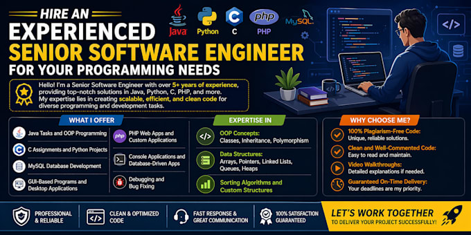 do coding assignments, app and game development projects in c, cpp, python, java