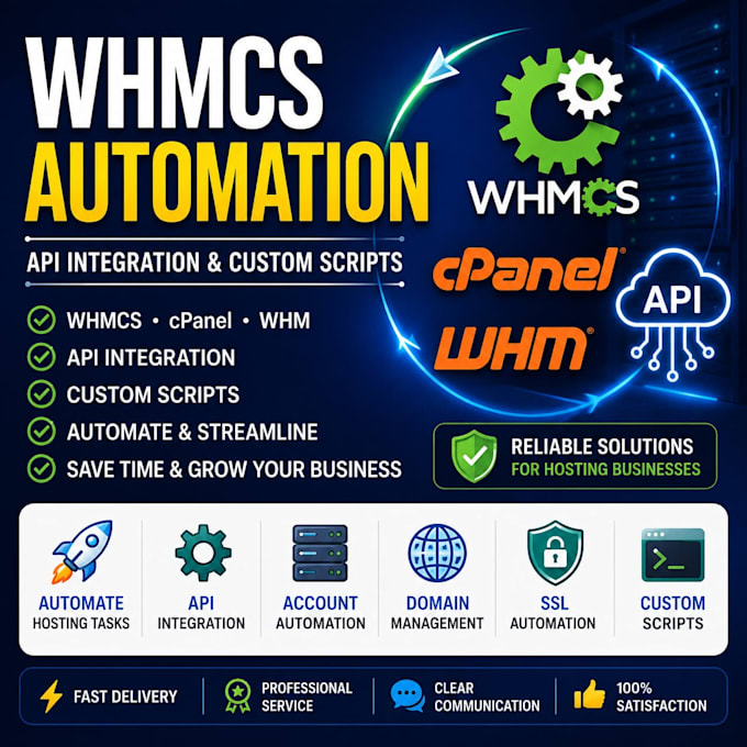 automate whmcs, cpanel, whm API integration and custom hosting scripts