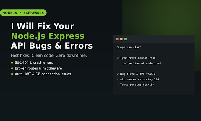 fix node js express API bugs and backend errors
