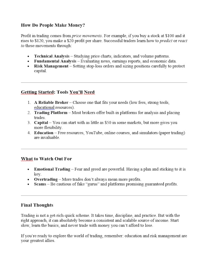 write content about making money