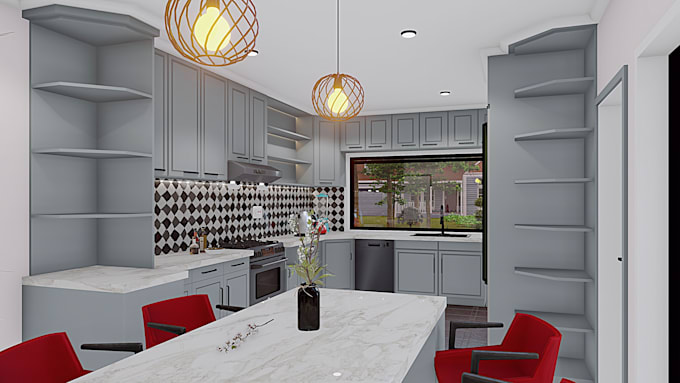 design kitchen, island and 3d modelling