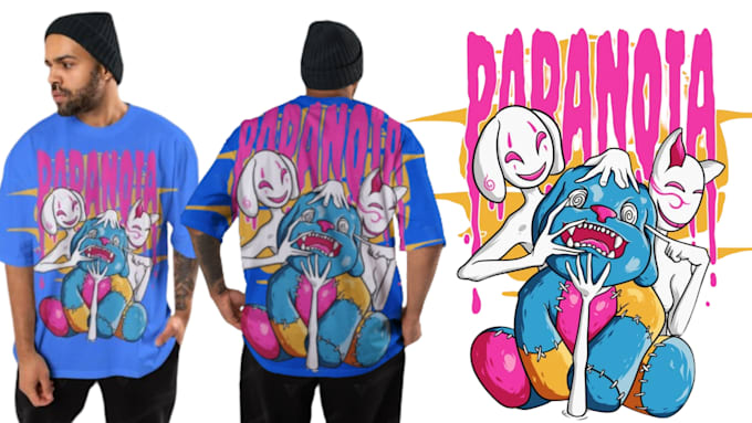 Draw custom cartoon vector merch clothing design teddy bear retro amine ...