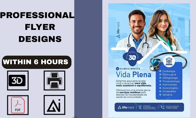design medical flyer, healthcare, cleaning and poster, home care in 6 hours