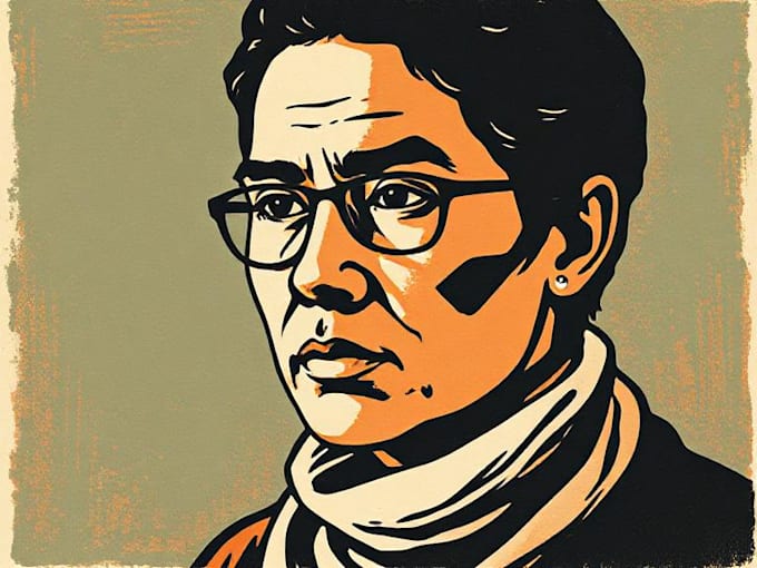 create a portrait drawing linocut based on your request