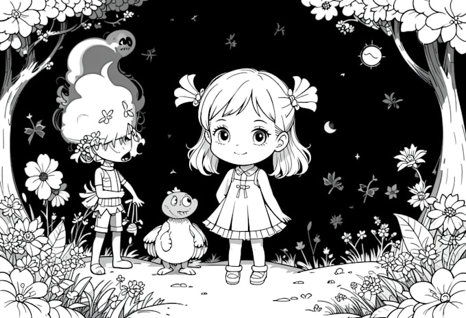 draw cute children coloring book pages