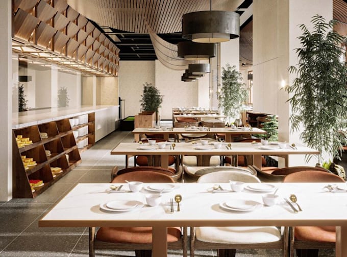Render restaurant design,coffee shop,interior bar,commercial building ...