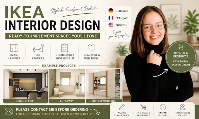 design a ready to buy ikea interior with 3d render and shopping list