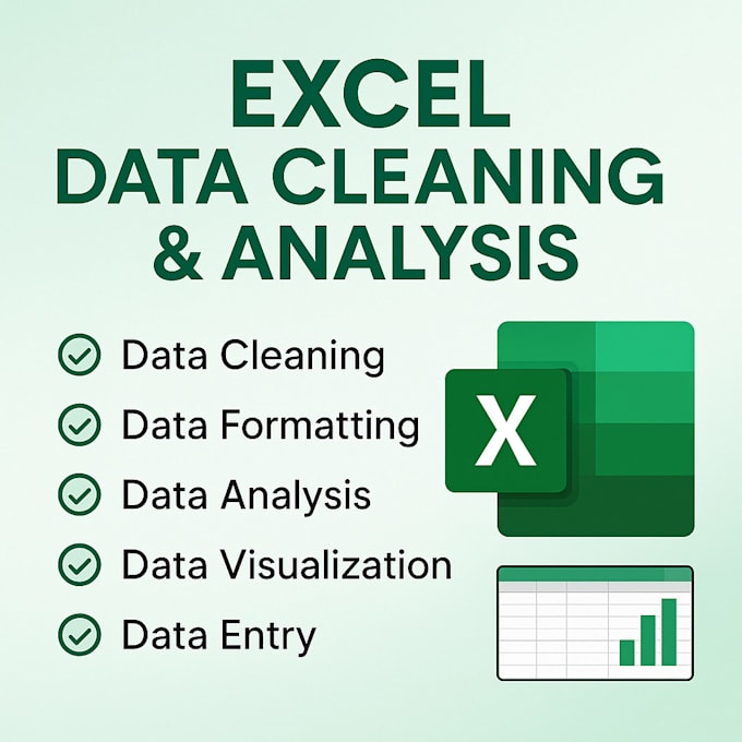 do data entry, data cleaning, data analysis and data visualization in excel