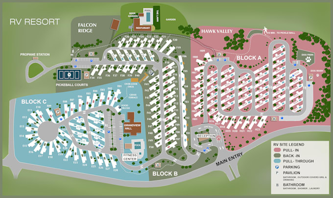 Do 2d vector map, site map , rv park, campground park, festival map ...