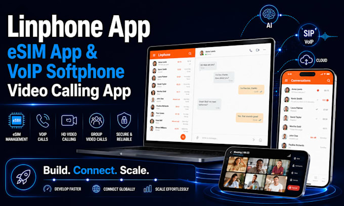 build linphone app, esim app, voip softphone app and video calling app