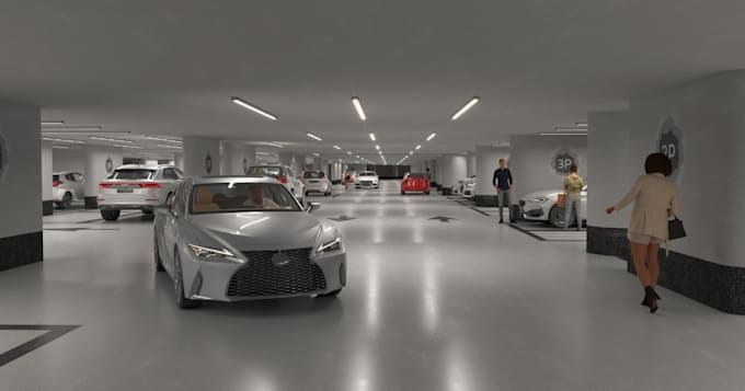 redesign 3d interior parking space,render car garage,indooor parking lot,airport