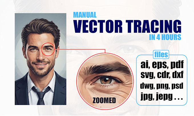 do vector tracing, vectorize, ai image to vector in 4 hours