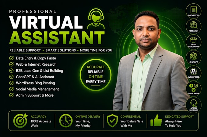 be a virtual assistant for admin support, social media, wordpress, chatgpt, more