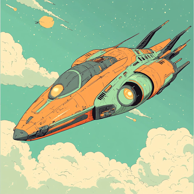 design spaceship, sci fi illustration