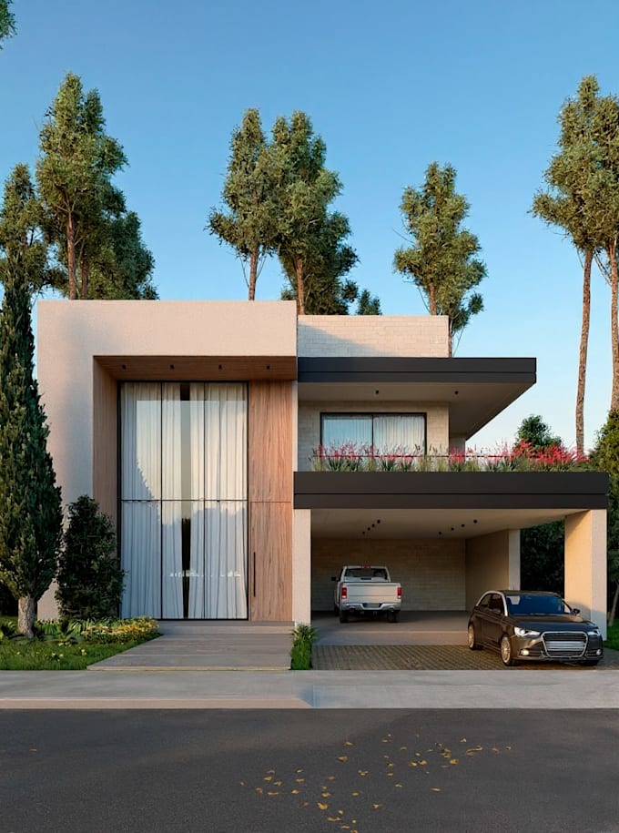 photorealistic 3d exterior renders, houses, facades, buildings