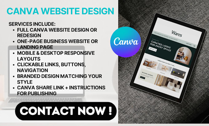 create business website with canva, canva website design, redesign landing page
