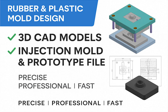 do rubber plastic mold, injection mold design  3d cad design and 3d prototype