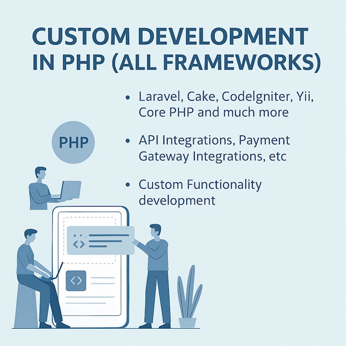 do web development in PHP, laravel, cake PHP, symfony, codeigniter