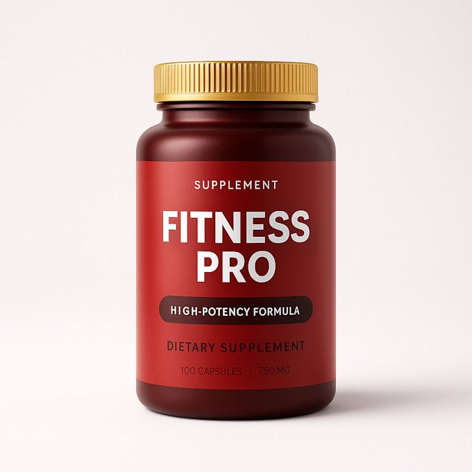 do realistic 3d rendering for your supplement bottle label, product mockup