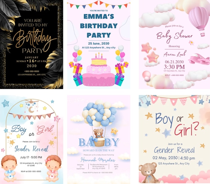 birthday,baby shower and wedding invitation design