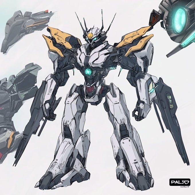 draw mecha robot armor character concept for you