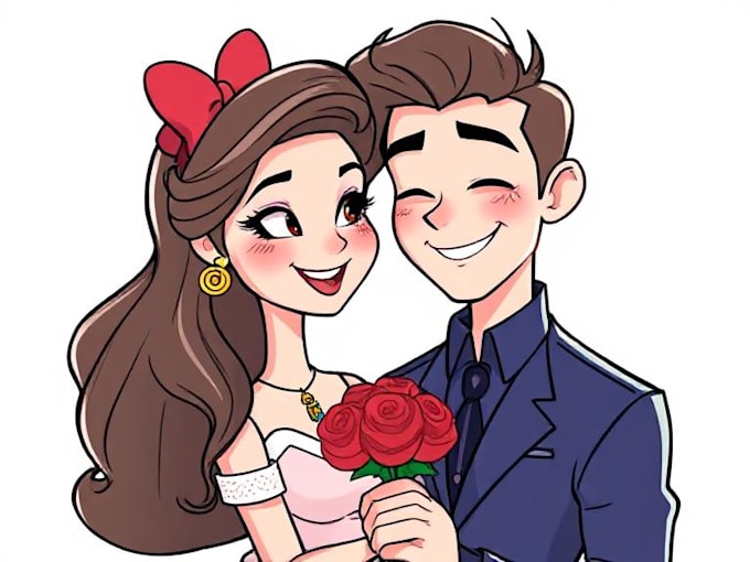 draw cartoon disney couple portrait