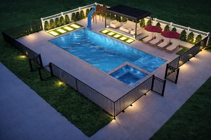 create realistic 3d landscape, patio, and swimming pool design