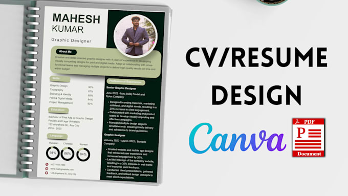 make professional CV, infographic resume, cover letter design on canva