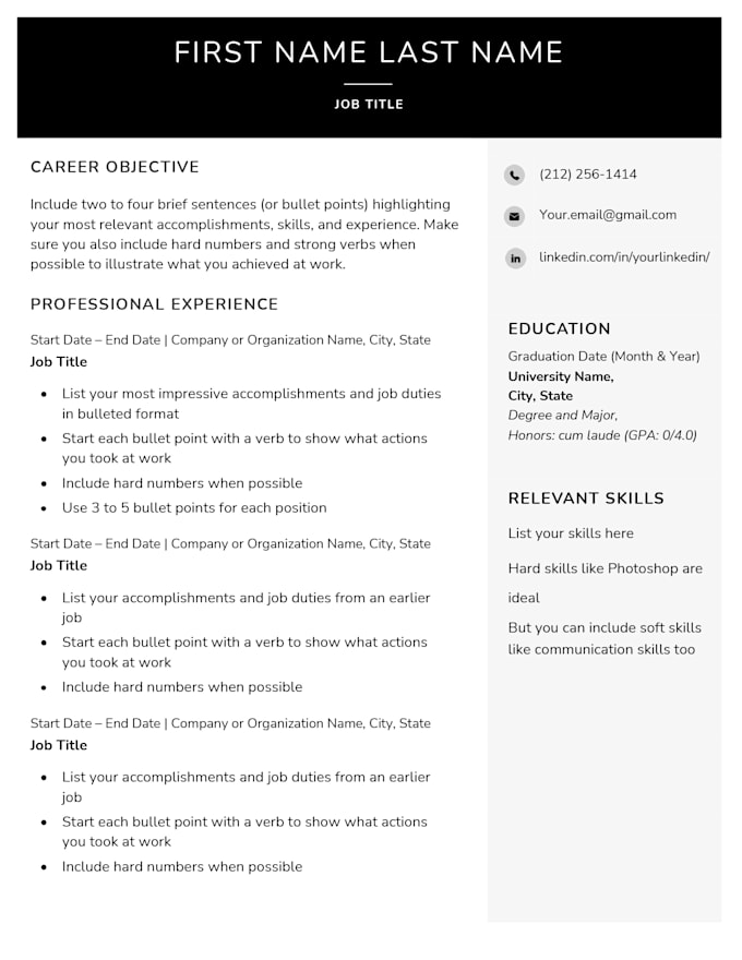 create a professional CV resume for you