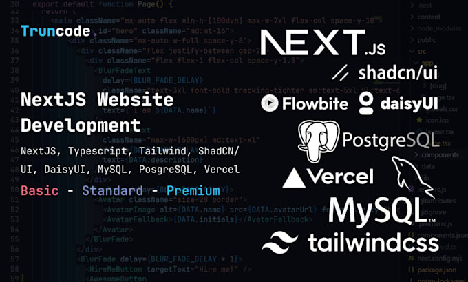 develop nextjs website using tailwind, shadcn, vercel