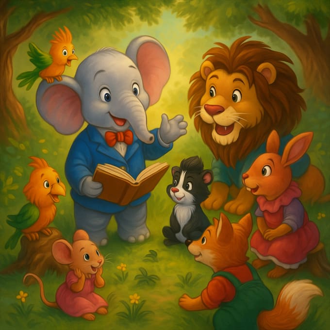 illustrate cute childrens story scenes