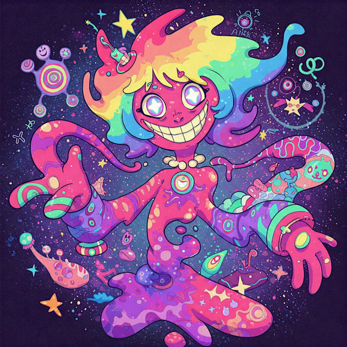do acid trippy cartoon illustrations and characters