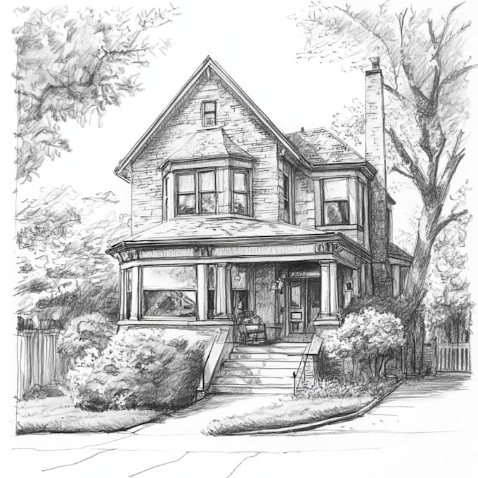pencil or watercolor sketch your house