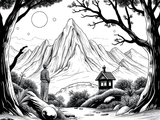 create black and white line art illustration